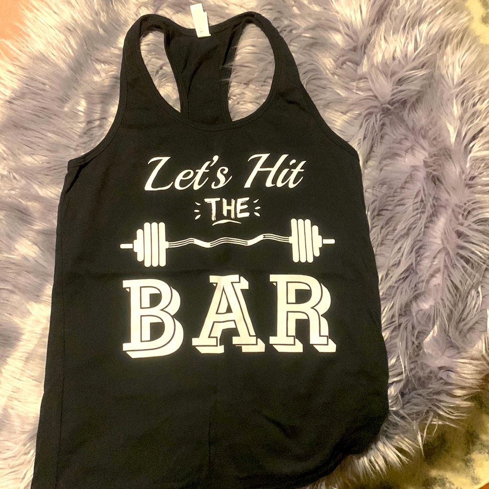 NEW racerback workout tank “let’s hit the bar” barbell medium
